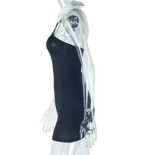 Halter turnover collar button backless mini dress