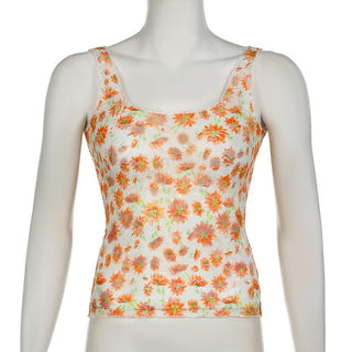 U neck flower print backless cami top