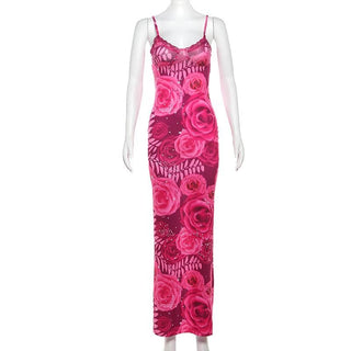 Flower print lace hem cami maxi dress