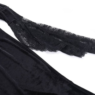 Crewneck long flared sleeve slit velvet lace midi dress