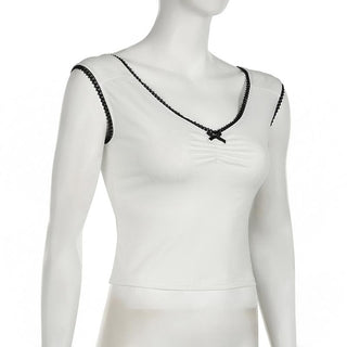 V neck bowknot ruched lace hem top