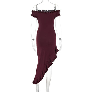 Short sleeve off shoulder ruffle irregular midi dress