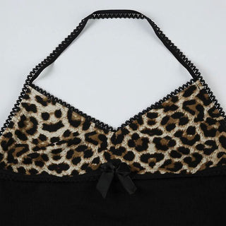 Halter v neck leopard print bowknot top