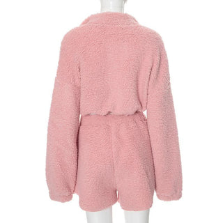 Long sleeve fluffy zip-up pant set
