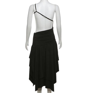 One shoulder hollow out ruched ruffle cut out midi dress