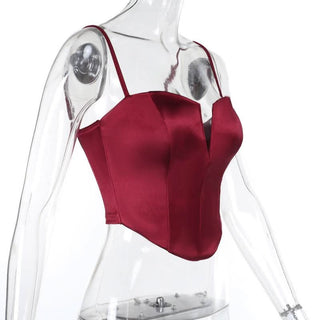 Satin v neck backless solid cami top