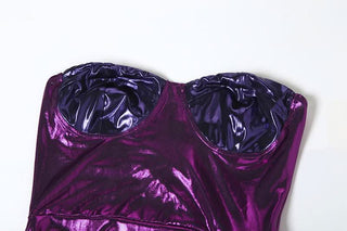 Sweetheart neck contrast metallic mini dress