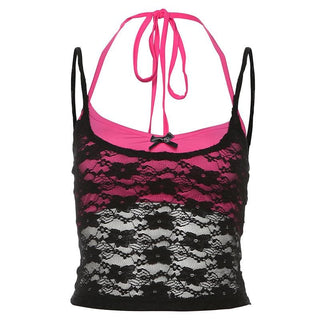 Halter lace bowknot 2 piece top