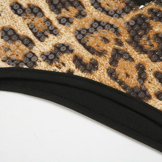 Leopard print u neck glitter button cami bodysuit