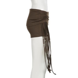 Tassels beaded ruched low rise short pant