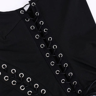 V neck lace up hollow out solid cami bodysuit