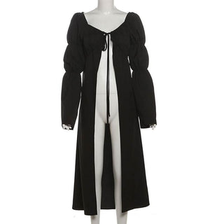 Long puff sleeve self tie crop top