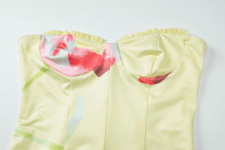 Flower print ruffle tube mini dress