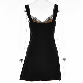 Short sleeve solid lace hem zip-up backless mini dress