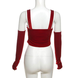 Gloves bowknot lace velvet patchwork cami top