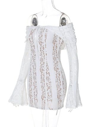 Off shoulder long sleeve lace bowknot mini dress