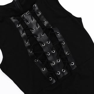 Zip-up high slit lace up see through high neck midi dress