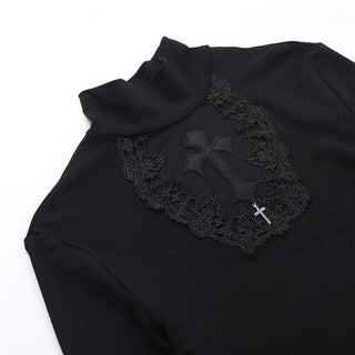 Long sleeve high neck cross pattern solid top