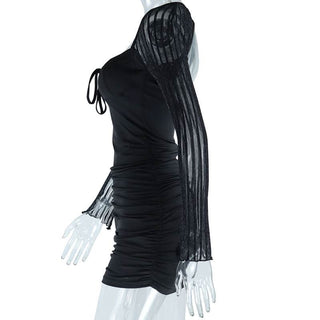 Long sleeve padded glitter bowknot mini dress