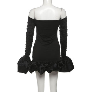 Off shoulder long sleeve ruched mini dress