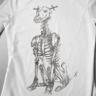 Long sleeve high neck skeleton dog print mesh top