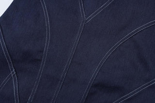 Denim stitch zip-up backless tube mini dress