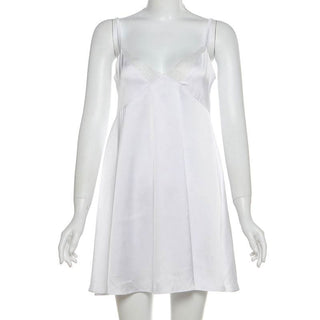 Lace hem backless solid cami mini dress