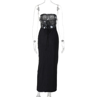 Flower print knotted backless tube maxi dress