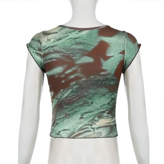 V neck cap sleeve tie dye top