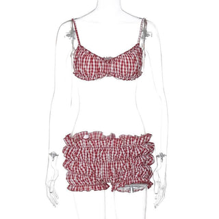 Plaid print smocked cami pant set