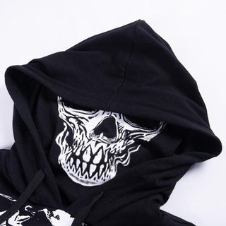 Long sleeve hoodie skeleton print buckle gloves contrast shrug top
