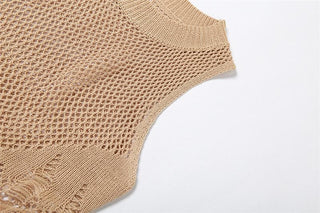 Crochet solid sleeveless see through round neck maxi dress-final-sale