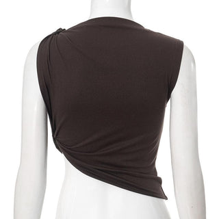 Crewneck irregular ruched solid top