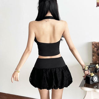 Halter corset lace backless top