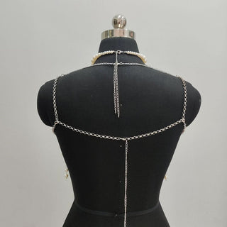 Halter pearls hollow out backless tassels cut out top