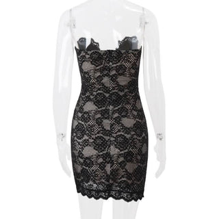 Lace hem beaded backless zip-up tube mini dress