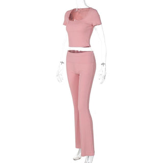 Short sleeve u neck ribbed solid pant set