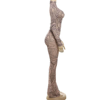 Long sleeve high neck ripple ruched pant set