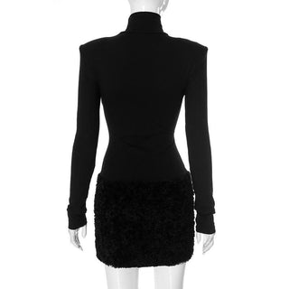 High neck long sleeve padded fluffy mini dress