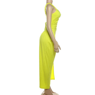 One shoulder slit ruched hollow out cut out midi dress