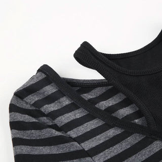 Striped long sleeve knitted patchwork top