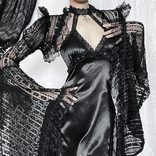 Long flared sleeve lace ruffle shrug top