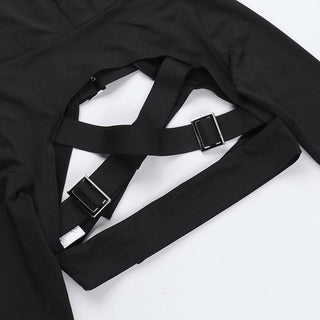 Hoodie long sleeve buckle cross back crop top