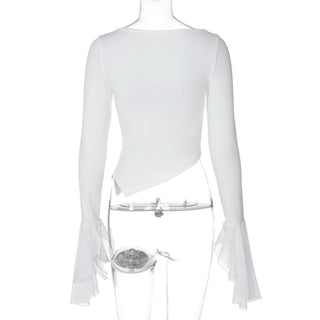 Long flared sleeve crewneck irregular solid top