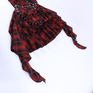 Ruffle plaid zip-up irregular one shoulder backless mini dress | victorian gothic dresses
