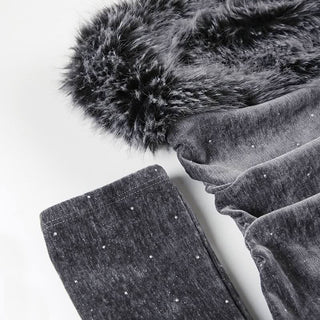 Fluffy gloves beaded tube mini dress