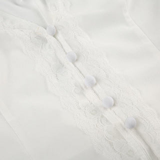 V neck button lace hem solid tank top