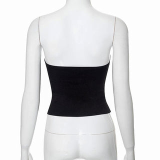 Rose applique ribbed backless tube top