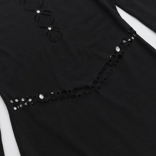 Off shoulder long sleeve gloves hollow out cut out mini dress