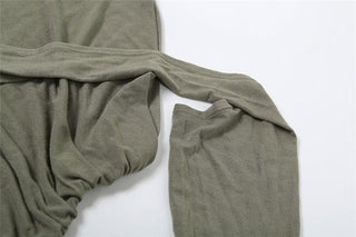 Long sleeve irregular hollow out ruched solid cut out top